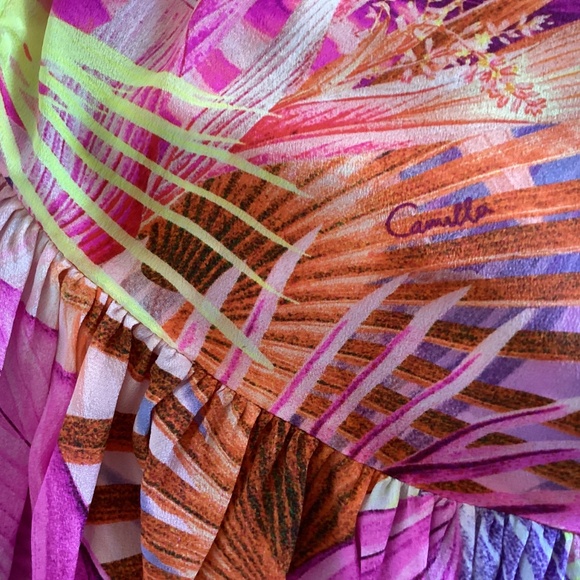 Camilla South Beach Sunrise 100% Silk Gathered Yoke Short Dress Blouson Sleeves - Picture 15 of 16